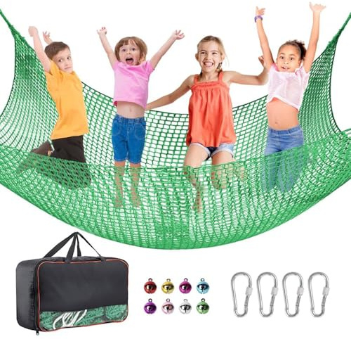 Red de Seguridad para niños,Red de protección contra caídas,Doble Capa,Agujero de 4cm,mit 4 Ganchos de Seguridad para Parque Infantil,Exterior (Verde, 2 * 3)