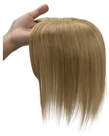 Remy-Echthaarteile for Frauen, 7 x 11 cm, handgebundene Haarteile mit Schweizer Spitzenbasis, 10 Zoll(Dark blonde)