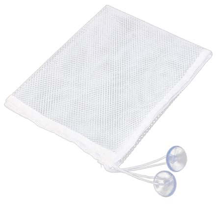 Bolsa de Malla Colgante para Juguetes de Baño Ventosa, 2 Piezas | Dacron Blanco, Drena Agua y Ahorra Espacio, para Baño del Hogar y Niños Pequeños