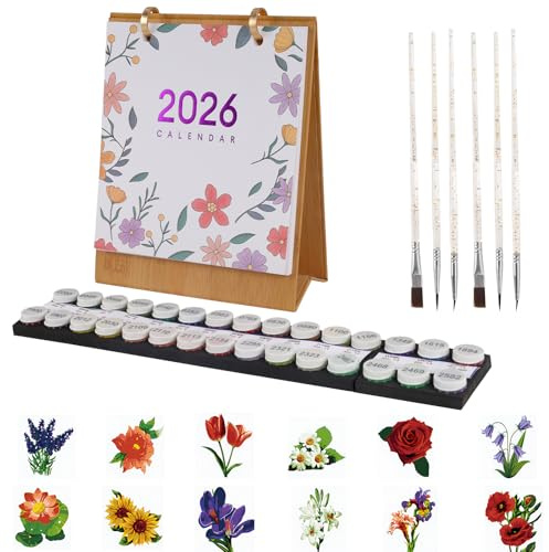 Bordskalender 2026 Måla efter siffror: DIY bordskalender 2026 med penslar, akrylfärg - siffror kit för vuxna för presenter och hem, dekoration