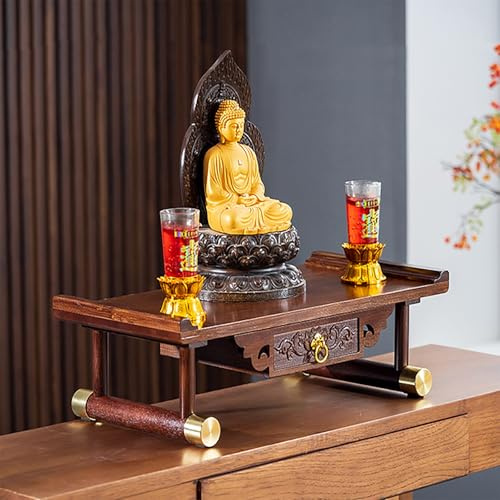 Table D'autel De Méditation, Niche De Bouddha Chinois, Autel Personnel, Petite Table De Prière pour La Maison, Meuble Pooja, pour Salons, Sanctuaires Et Temples(Brown 2,50cm/19.7in)