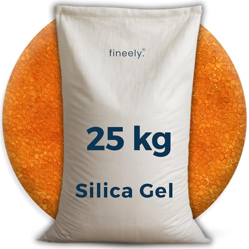Fineely® Deumidificatore in gel di silice, 25 kg, con indicatore di colore, palline da 3-5 mm, riutilizzabili, per cantina, armadietti e fiori, filamenti