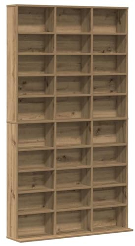ACAGALA Estantería para CD, DVD, Blu-ray, con 24 compartimentos, armario de madera de roble artesanal, 101 x 23 x 177,5 cm, estantería de pared para colecciones y vitrina