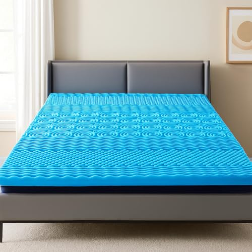 7 Zone Mattress Topper Memory Foam - Orthopedic Bed Mattress for Better Sleep, Back Pain | Breathable Pressure Relief Enhancer Pad (Blue - 6CM Thick, Super King)