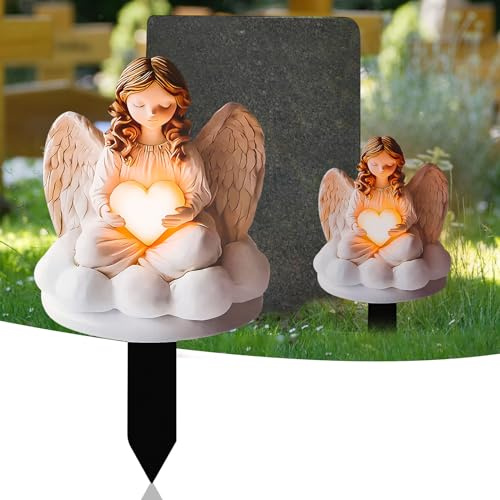 Silkwish Decorazione funeraria 2D resistente alle intemperie – Targa da cortile con angelo in acrilico – decorazione cimitero elegante vaso di fiori per cimitero e tomba d'urna come regalo per