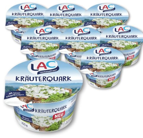 LAC Lot de 8 gobelets de 200 g - Sans lactose - 4 % de matières grasses - Fromage fromage frais avec fines herbes de prairie