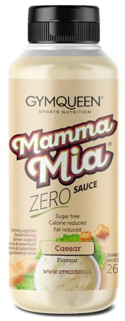 GymQueen Mamma Mia Zero Sauce 265 ml, a ridotto contenuto calorico, per arricchire i piatti o come condimento per l'insalata, vegetariana, Crazy Caesar