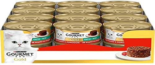 Purina Gourmet Gold Galettes avec légumes et Chats avec Boeuf et Tomate, 24 boîtes de 85 g