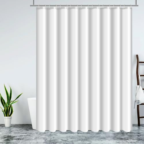Daesar Duschvorhang Weiß 100x180, Duschvorhang Stoff Wasserdicht Antischimmel Modern Einfarbig Badezimmer Vorhang Textil Weiß Waschbar