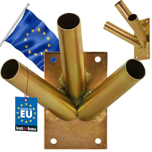 KOTARBAU® Flag Holder 3-Way Screwing Wall Mount Hot-Dip Galvanised Yellow Steel Flag Pole Holder Bracket Handle