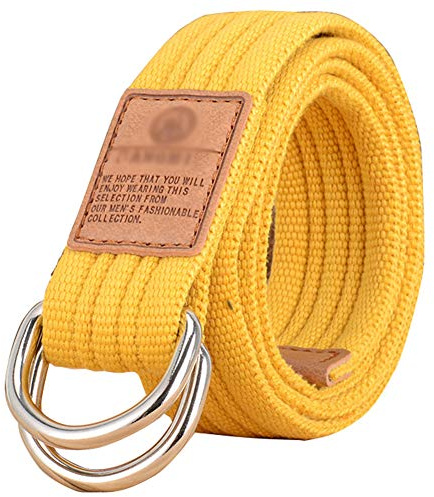 HotYou Stoffgürtel für Damen und Herren Doppel D-ringe Leinwand Canvas Schnalle Gürtel,Gelb,L*W：41.33 Zoll*1.33 Zoll
