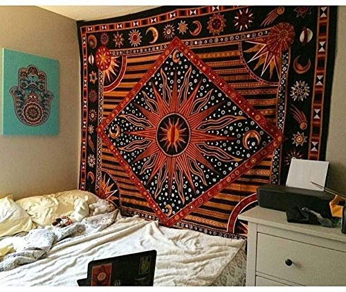 CULASIGN Wandteppich indischer Mandala Tapestry Hippie Bohemian Psychedelic Wandtuch Wandbehang Wand Dekoration Tagesdecke Orientalisch (Orange)
