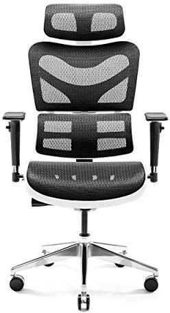 Diablo V-Commander Ergonomischer Bürostuhl Schreibtischstuhl Chefsessel 3D Armlehnen Lendenwirbelstütze Verstellbare Kopfstütze & Sitzfläche Netzstoff Belastbarkeit Bis 200 KG (weiß-schwarz)