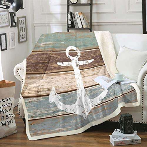 Tbrand Anker Decke 150x200cm Nautisches Thema Wohndecke Vintage Timeworn Verwitterte Holzbretter Rustikales Kuscheldecke Gewicht Flanell Fleecedecke,Braun