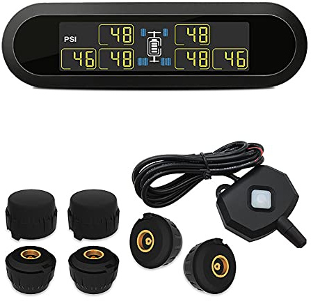 WYYHAA Sistema de monitoreo de presión de neumáticos de TPMS de energía Solar inalámbrica con 6 sensores para 4-6 neumáticos Coche RVs Camión Remolque Muestra en Tiempo Real Presión y Temperatura