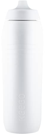 KEEGO | Die Evolution der Sportflasche | Elastisches Titan | Schützt vor Plastik im Wasser | Leicht und quetschbar | reiner Geschmack | einfache Reinigung (White 750ml)