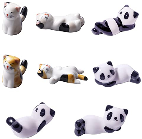 YouYuer Stäbchenhalter,8PCS Keramik Stäbchen Ruht Essstäbchenablagen Stäbchenbänke Löffel Gabel Messer Halter Essstäbchen Ablagen Essstäbchen Halterung Restaurants Zubehör(Panda und Katze Muster)