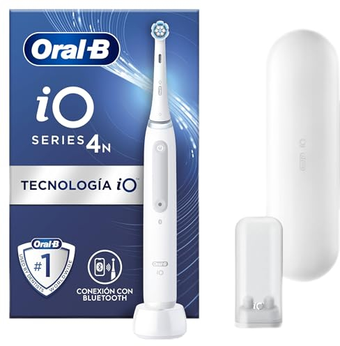 Oral-B Spazzolino Elettrico Ricaricabile iO 4N, Sensore di Pressione, Connessione Bluetooth, 4 Modalità di Spazzolamento, 1 Testina, 1 Spazzolino, 1 Custodia da Viaggio, Bianco, Idea Regalo