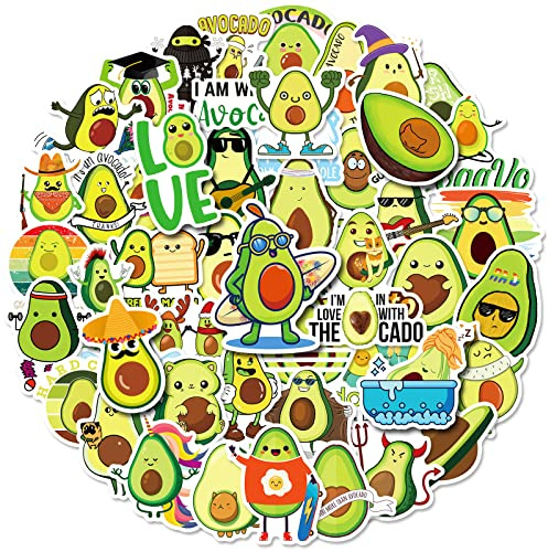 Smiling Avocado Stickers 50Pcs Cute Funny Waterproof Fruit Stickers for Water Bottle Skateboard Laptop Phone Computer,Cool Americana Mill Stickers for Kids Teens Adults