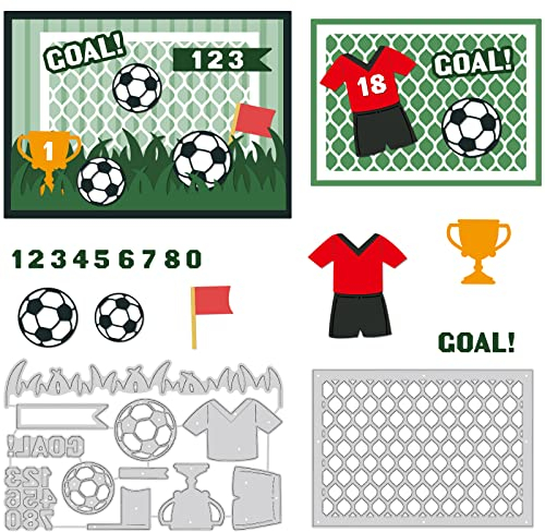 BENECREAT 2pcs Football Carbon Steel Cutting Dies Stencils, Turf Soccer Goal Trophy Metal Embossing Stencil for DIY Scrapbooking Album Paper Cards Decorative Craft