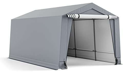GOPLUS Tente Garage Carport 305 x 586 cm, Abri Voiture avec Bâche PE Imperméable, Parois Latérales Amovibles, Fenêtres, Tente Voiture pour Voiture, SUV & Moto (4,9x2,9x2,45M,Gris)