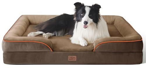 Bedsure Panier Chien Grande Taille - Canapé Chien Orthopedique et Dehoussable, Lit pour Animaux Lavable, Anti-dérapant et Ultra Doux, Taille 89x63x16.5 cm, Brun