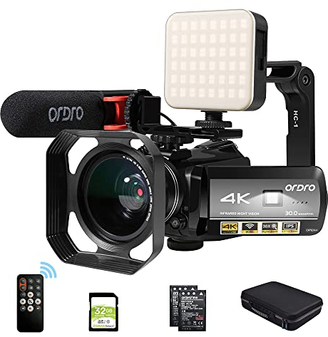 ORDRO Camcorder Video Camera 30MP 30X Digital Zoom Camcorder WiFi IR Night Vision Vlogging Camera for YouTube 3.0'' Touch Screen Camera Recorder