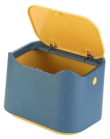 JISADER Petite Poubelle avec Couvercle Corbeille à Papier Organisateur de Bureau 2L Style Presse Seau Multifonction Poubelle pour Salle de Bain Cuisine, Bleu Jaune