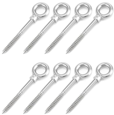 QWORK® 8 piezas Perno de ojo con rosca para madera de 8 mm - M8 x 80 mm - acero inoxidable 304