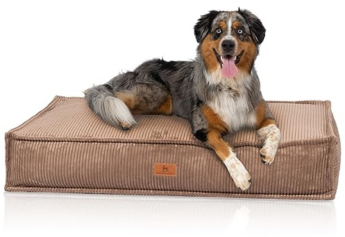 Knuffelwuff Hundekissen Lesedi aus Cord mit Handwebcharakter 100x70cm Braun - Abnehmbarer Bezug - waschbar - für große, mittelgroße und kleine Hunde