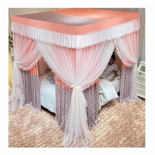 Betthimmel Betthimmel mit Vier Eckpfosten für Schlafzimmer, 2-in-1-Quadrat-Rosa-Weiß-Bettvorhang-Moskitonetz für Twin Queen King (Size : 120X200cm/47X79inch)