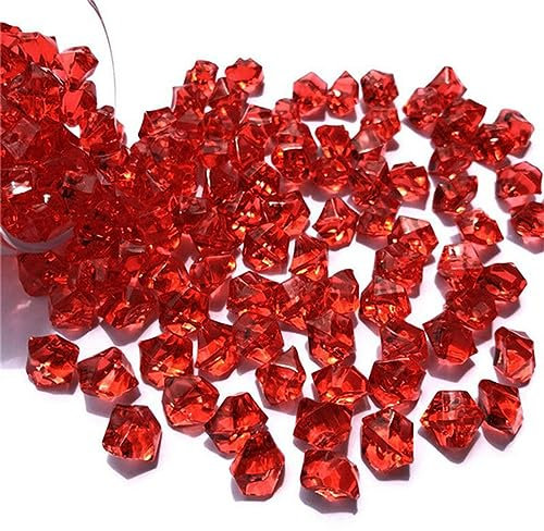 200 Stück Acrylsteine, Kristall-Eiswürfel, Dekor, Vasenfüller, Kieselsteine, Aquarium-Zubehör, DIY-Schmuckdekoration, 6 x 9 mm, Rot