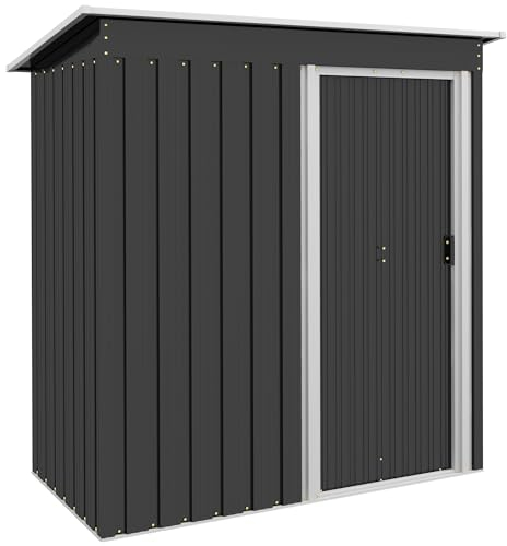 Outsunny Caseta de Jardín Exterior 1,16 m² 163x89x182 cm Cobertizo de Jardín Exterior Metálico con Puerta Corredera y Techo Inclinado Armario para Jardín Terraza Patio Negro