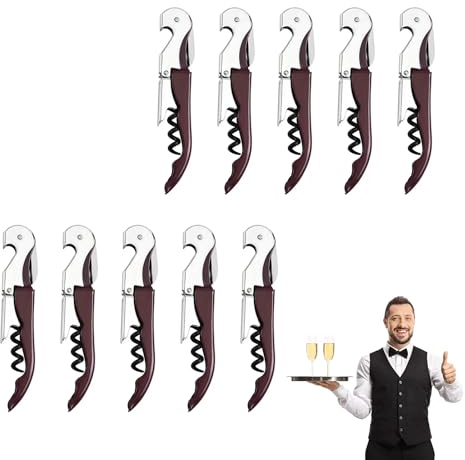 10 pièces Tire Bouchon à Levier,Tire Bouchon Professionnel,Couteaux de Sommelier,Limonadier Professionnel Serveur en Acier Inoxydable Avec DéCapsuleur et Coupe-Capsule,Couleur du vin