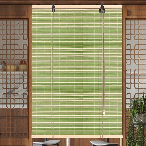 Sh000ad Grüne Bambus-Rollo,Raffrollos,Natur Holzrollo Für Fenster,60% Blickdicht,Sichtschutz Sonnenschutz Bambusrollo Jalousie Für Innen-/Außen,Balkon,Anpassbare,Breite x Höhe (50cm x 110cm)