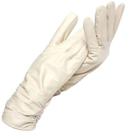 Modische Winter-Lederhandschuhe, kurze Lederhandschuhe, Damen, Handgelenkstraffung, Design, Winter-Lederhandschuhe für Damen, beige, 8.5