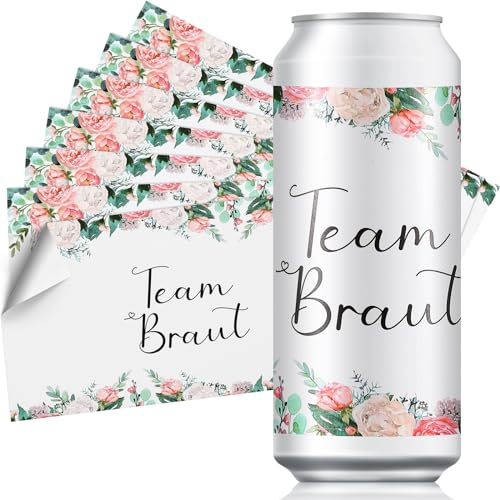 Chrisfall 15 Stück JGA Prosecco Dosen Aufkleber Hochzeit Team Braut Getränke Flaschen Aufkleber Selbstklebende Sticker Banderole für Junggesellinnenabschied