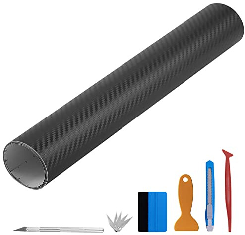NewL Carbon Folie Auto, 30 cm x 300 cm, Selbstklebend, mit Montagewerkzeug | 3D Matt schwarze Carbonfolie mit Luftkanal, Auto Einstiegsleisten Schutz für Die Meisten Autos wie SUVs und Limousinen