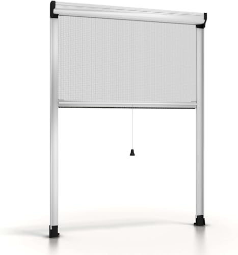 Zanzariera a Rullo per Porta Balcone Finestra con Frizione Profilo Riducibile Verticale Telaio in Alluminio per Tenere Fuori Insetti, Mosche e Zanzare (Bianca, 120X170cm)