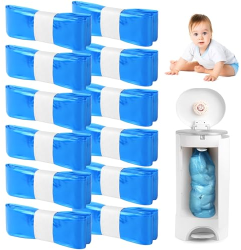 JOLIGAEA Nachfüllfolie 12 Stück, 4,5M Geruchsdicht Windeleimer Kassetten für Genie, Tommee Tippee Sangenic Tec, Blau
