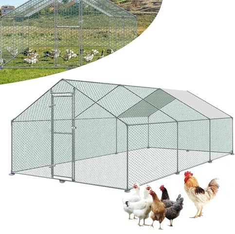 ORHEYA Freilaufgehege Hühnerstall aus Metall Hühnerhaus mit Sonnenschutzdach Schloss, Freigehege Voliere Hühner Geflügelstall Kleintiergehege (3 x 6 x 2 m)