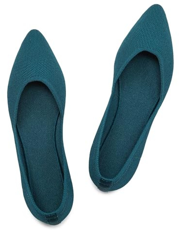 Frank Mully Chaussures plates pour femmes, chaussures plates classiques avec bout pointu, chaussures de soirée tricotées, chaussures plates douces pour femmes, confortables et élégantes, Bleu marine