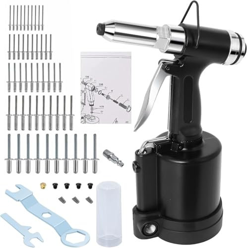 Pneumatische Nietpistole Kit,Nietpistole Druckluft mit 5 Köpfen 6.4mm 3.2mm 4.8mm 2.4mm und 4mm Pneumatische Nietpistole Werkzeug mit 50PCS Nieten Heavy Duty Pneumatische Pop Nietpistole
