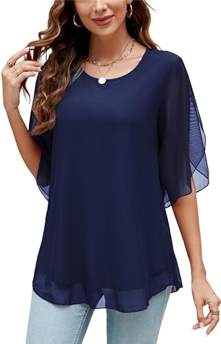 Actcat Damen Mesh Rüschen Blusewith 3/4 Ärmel - Umstandsbluse Elegante Flowy Top mit Crinkle Stretch fabric for Damen