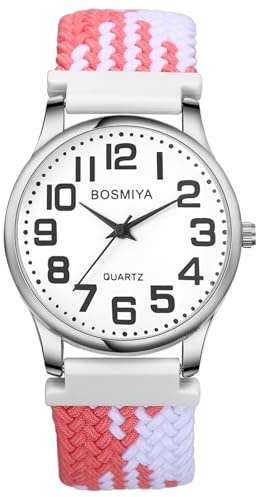 JewelryWe Geflochten Elastische Uhr für Damen Herren Kinder, Einfache Analog Quarz Armbanduhr Gewebt Stretcharmband Lässige Uhr mit großen Zahlen Zifferblatt & Gold Gehäuse für Senioren