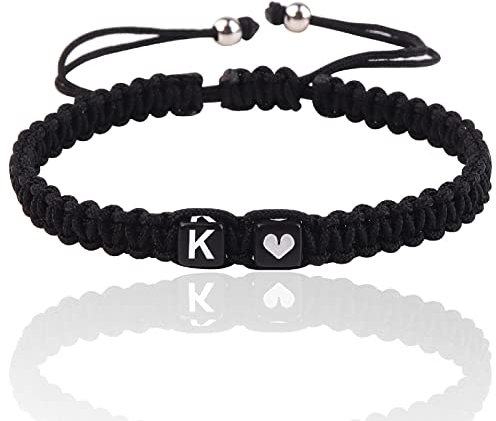 Initial Bracelet for Men Women, K Charm Letter Bracelets for Teen Girls/Boys, Handmade Rope Braided Bracelet, Best Friend Bracelet (K)