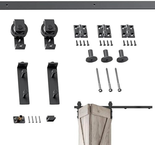 Beschläge für Schiebetüren,Beschläge für Scheunentore - Kohlenstoffstahl-Hardware-Kit - Schwarzes Scheunentor-Hardware-Set, platzsparend für Falttüren