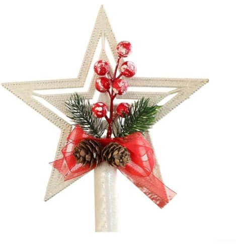 Weihnachtsbaumspitze, 20 cm, hohler Glitzer, dreidimensional, weißer Weihnachtsbaumspitzen-Anhänger (B)