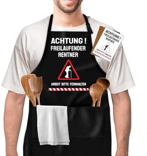 TUZELIYA Pensionering presenter för män, roligt grillförkläde med gratulationskort, köksförkläde presenter till pensionärer, vattentätt pensionärsförkläde, presentidéer för fars dag grillfest jul,