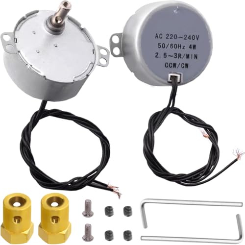 JYUDAUFU 2 Stück TYC50 Synchronmotor 2.5-3RPM AC 220~240V 50/60Hz 4W CW/CCW Rotationsgetriebe Permanentmagnetmotor mit 7mm flexiblem Kupplungsstecker, für Mikrowellen-Drehteller/Heizer/DIY